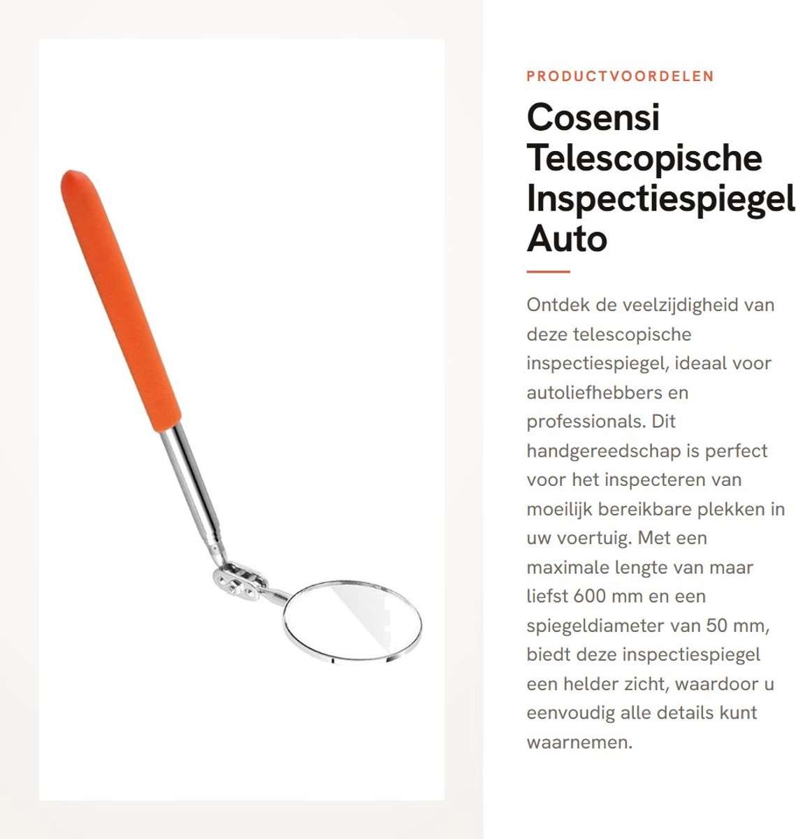 Dailygoods- Inspectiespiegel - Telescopische Uitbreiding - Ronde Lens - Roestvrij Staal - 360 Graden Draaibaar - Diameter 30/50 mm - Inspectiemirror