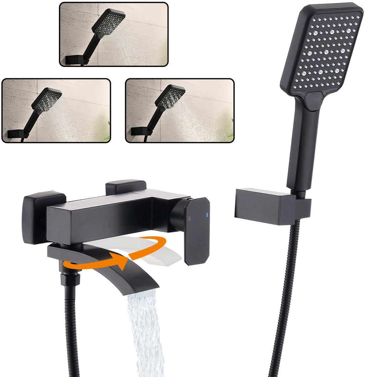 Dailygoods- Badkraan met Handdouche - Waterval Kraan - 3 Functies - Eenvoudig te Installeren - Zelfreinigend Mondstuk - Gemakkelijk te Reinigen - Badmengkraan