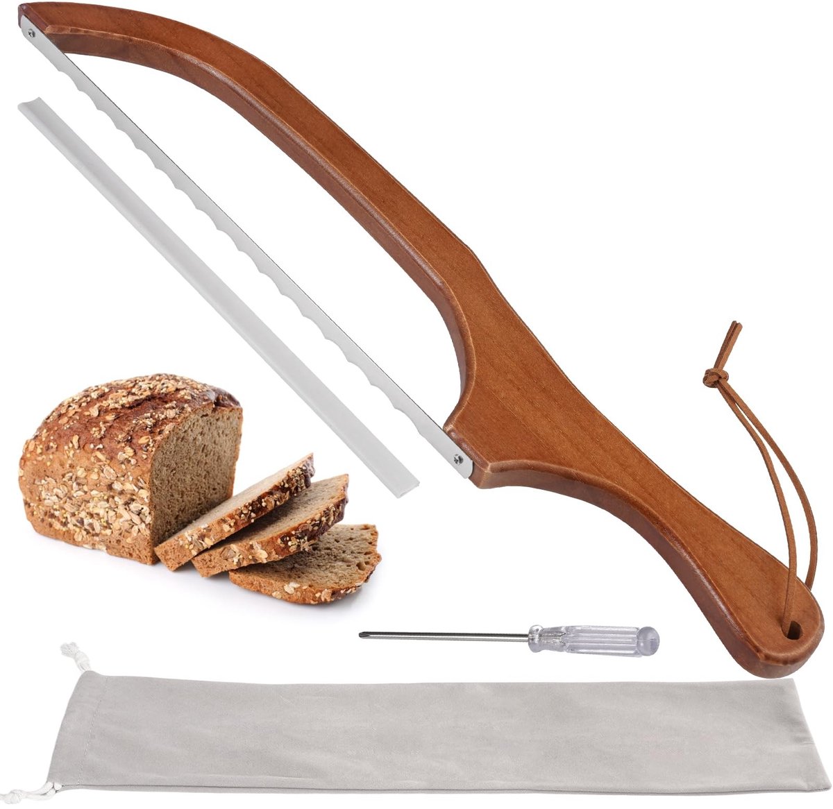 Dailygoods- Broodzaag 40cm - Roestvrijstalen Gekartelde Snijmachine - Ergonomisch Houten Handvat - Broodsnijder Hulpmiddel - Ideaal voor Zelfgebakken Brood - Duurzaam en Comfortabel