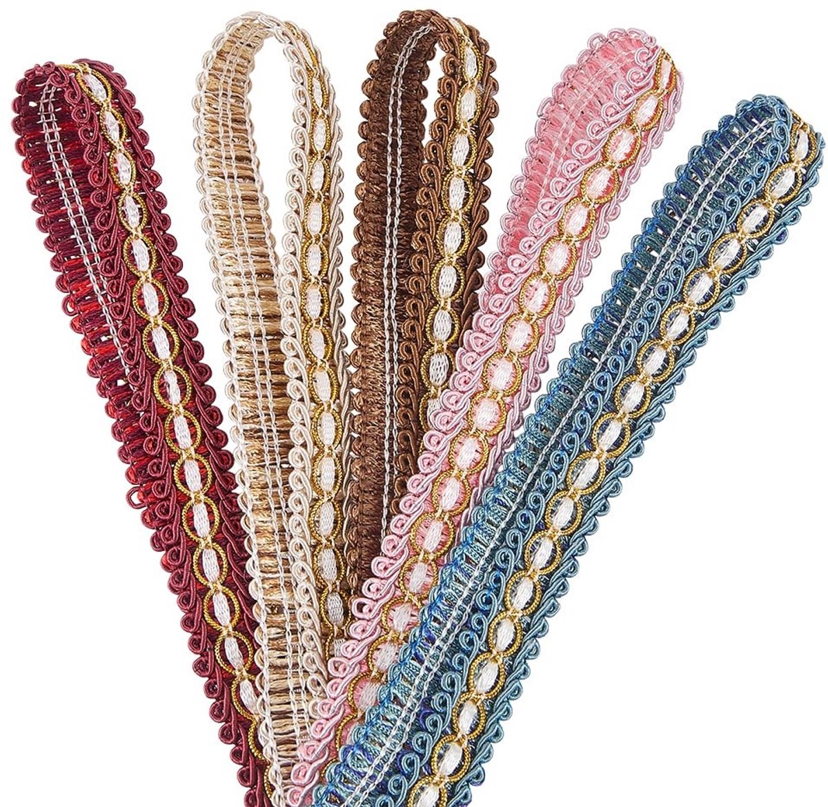 Dailygoods - WADORN 15 Yards 5 Kleuren Vlecht Trim, 3/4 "Breed Naaien Geweven Fringe Linten Versieringen Duizendpoot Gevlochten Trims voor Kostuum DIY Decoratie Gordijnen Rand Maken Ambachten Projecten