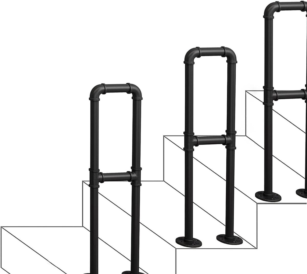 Overgangsleuning Trappen - Steunstang Balustrade - Veilig Traplopen - Smeedijzer Gegalvaniseerd - 100 cm Hoog - Zwart