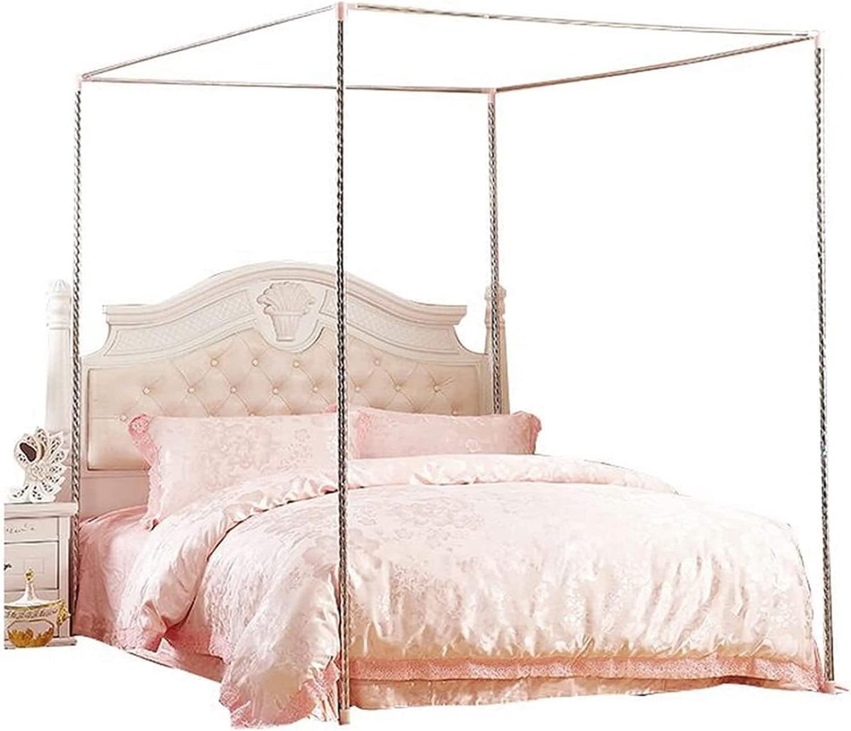 Bedluifelframe - Hemelbed frame - Slaapkamer decoratie - Stabiele stalen constructie - 4-poster ontwerp - Zwart