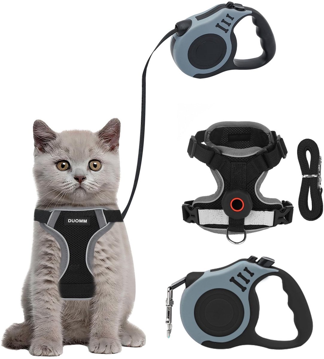 Dailygoods- Kattentuigje uitbraakbestendig - Verstelbare Looplijn - Ademend Harnas - Reflecterende Strepen - Zachte Padding - Perfecte Pasvorm - Kattenharnas