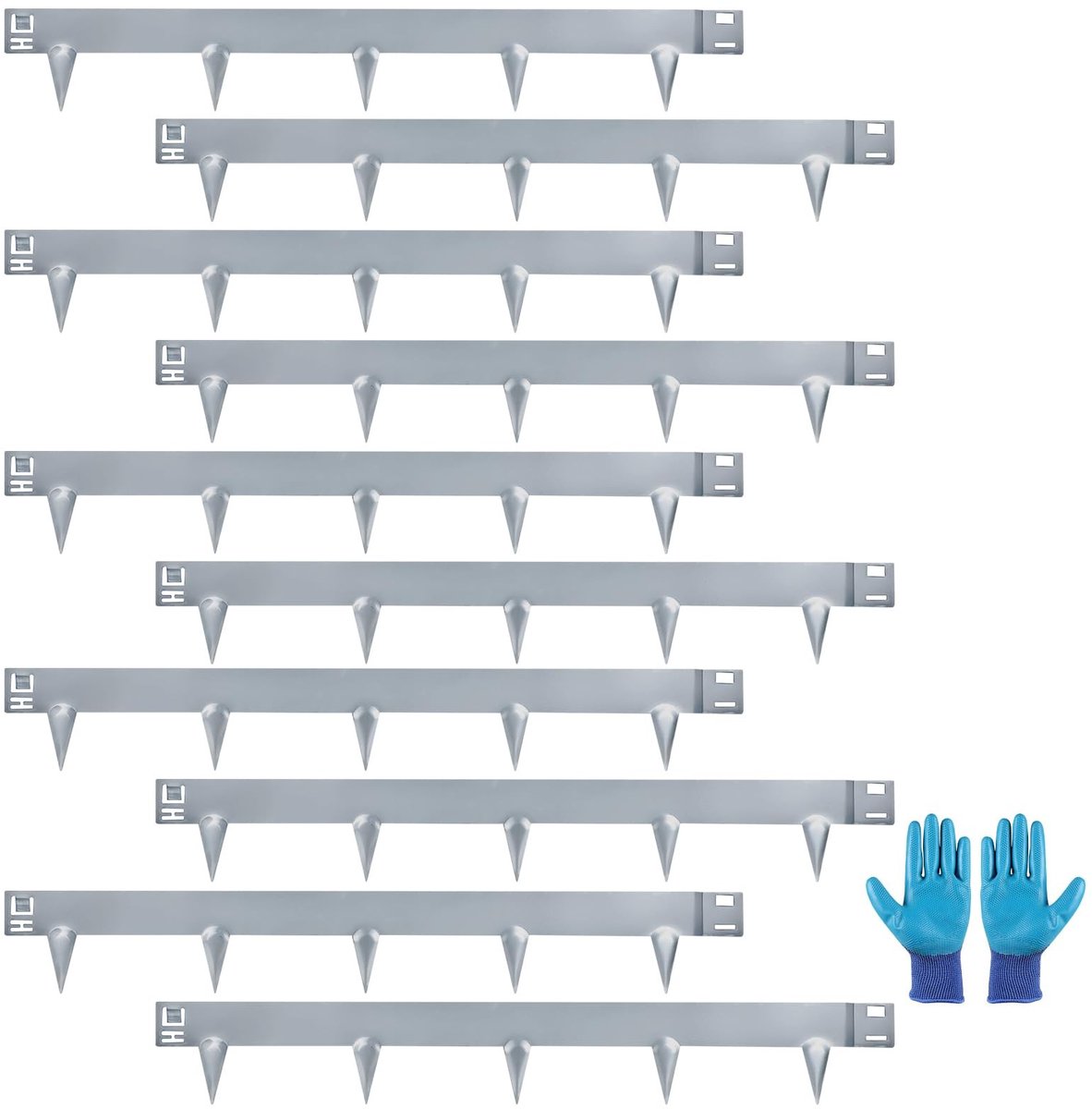 Dailygoods - LALAGO Rand, cortenstaal, metaal, 10 m, gazonrand, flexibel, in hoogte van 15 cm, eenvoudig op de rand hameren, 10 stuks x 1 m, tuinrand + 1 paar montagehandschoenen (gegalvaniseerd)