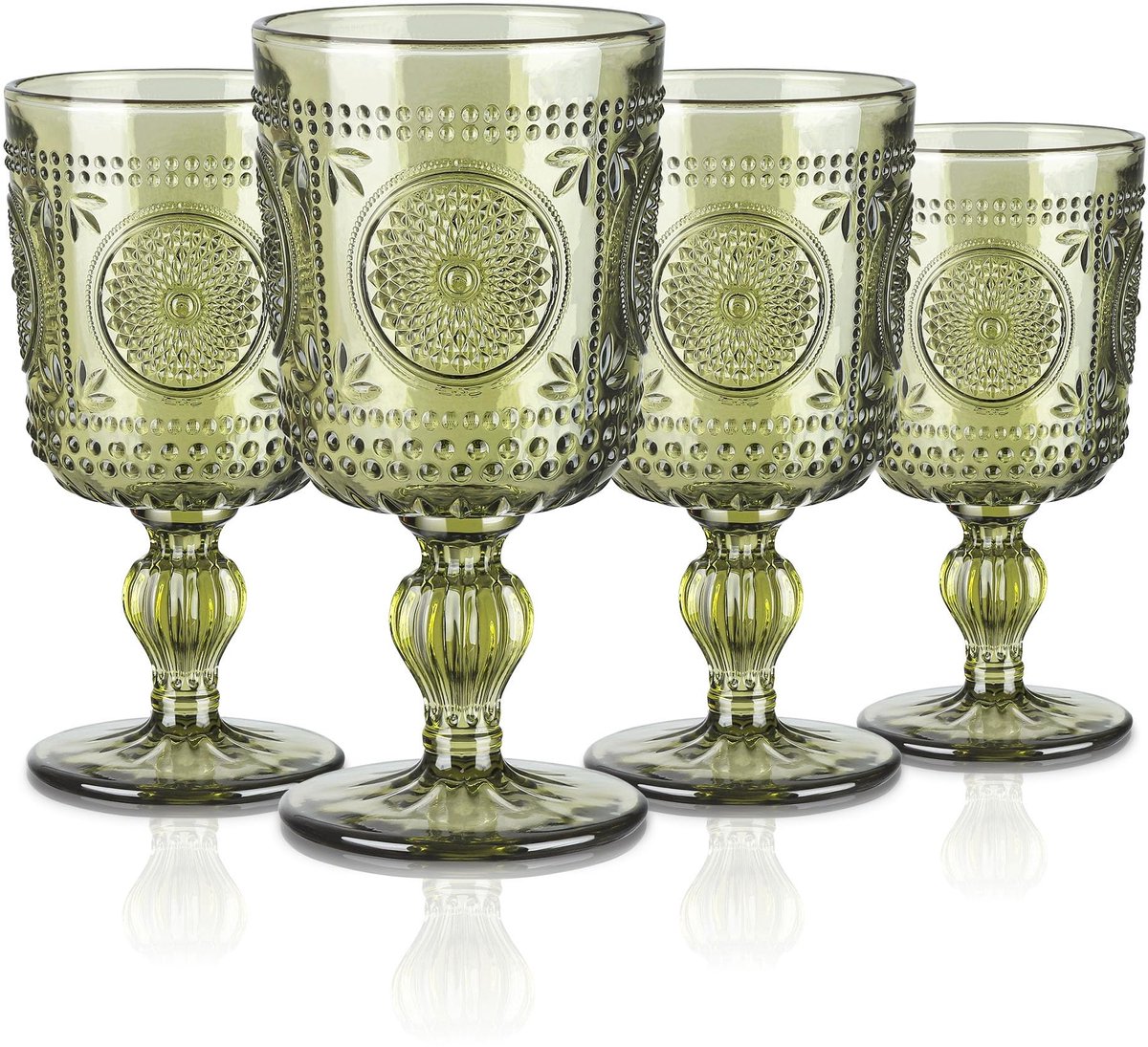 Dailygoods- Wijnbeker 300 ml - Vintage Glazen - Set van 4 - Vaatwasmachinebestendig - Luxe Design - Romantische Zonnebloem Reliëf - Drinkglas