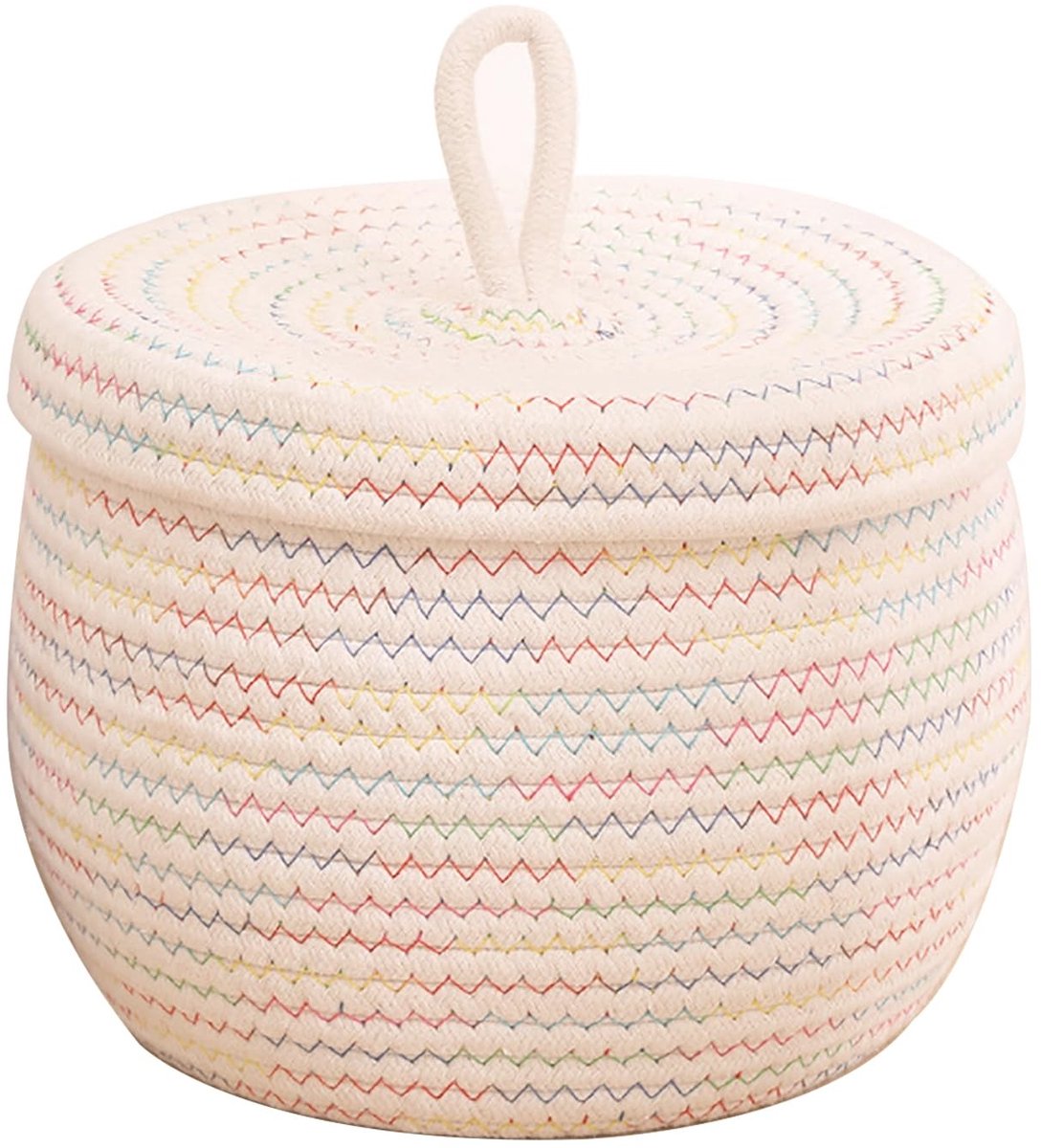 Dailygoods- Opbergmand Geweven - Katoenen Touwmand met Deksel - Ronde Mand - Voor Wasgoed/Snacks - 1 Stuk - Handgemaakt - Opbergdoos