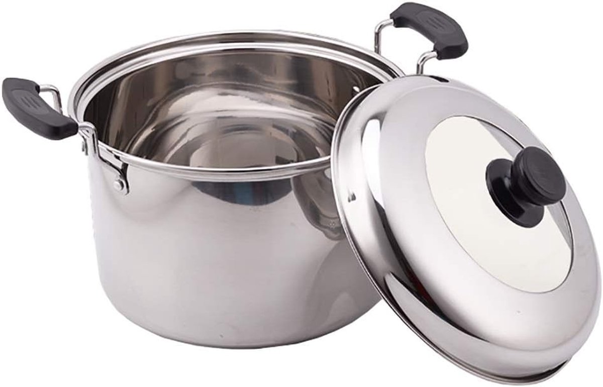 Soepketel RVS - Kookpan Stoofpan - Grote porties koken - Verstevigd RVS materiaal - 8 Liter - Zilverkleurig