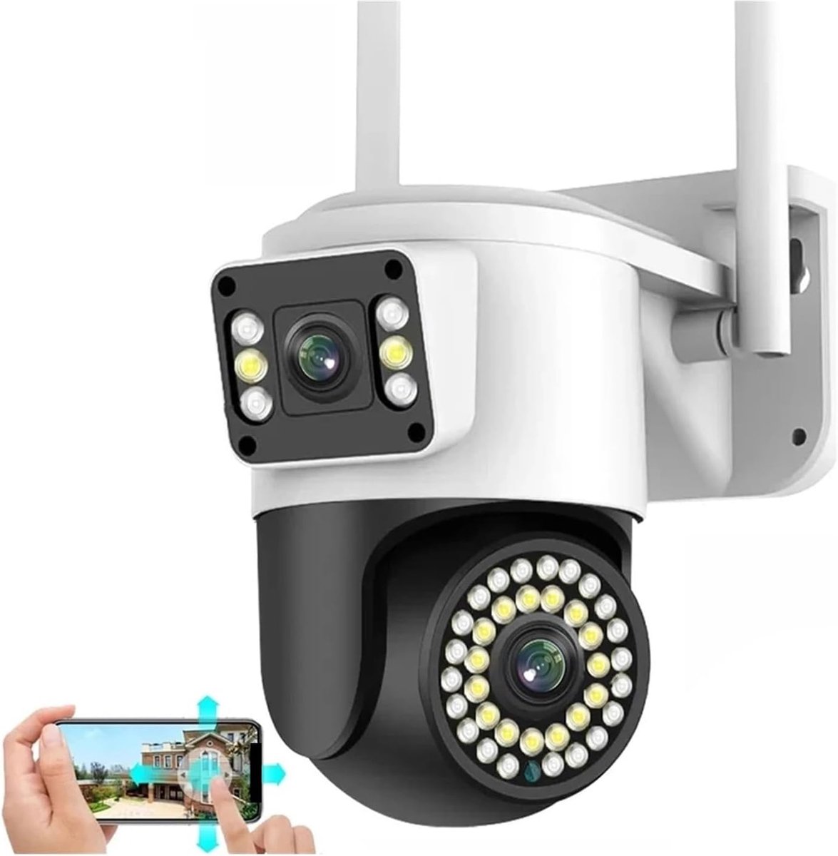 Beveiligingscamera Buiten - IP Camera - Huisbewaking - Dubbele Lens Dual Screen - 8MP - Wit
