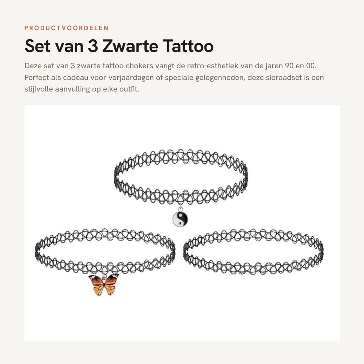 Dailygoods - Set van 3 Zwarte Tattoo Chokers voor Vrouwen en Tieners