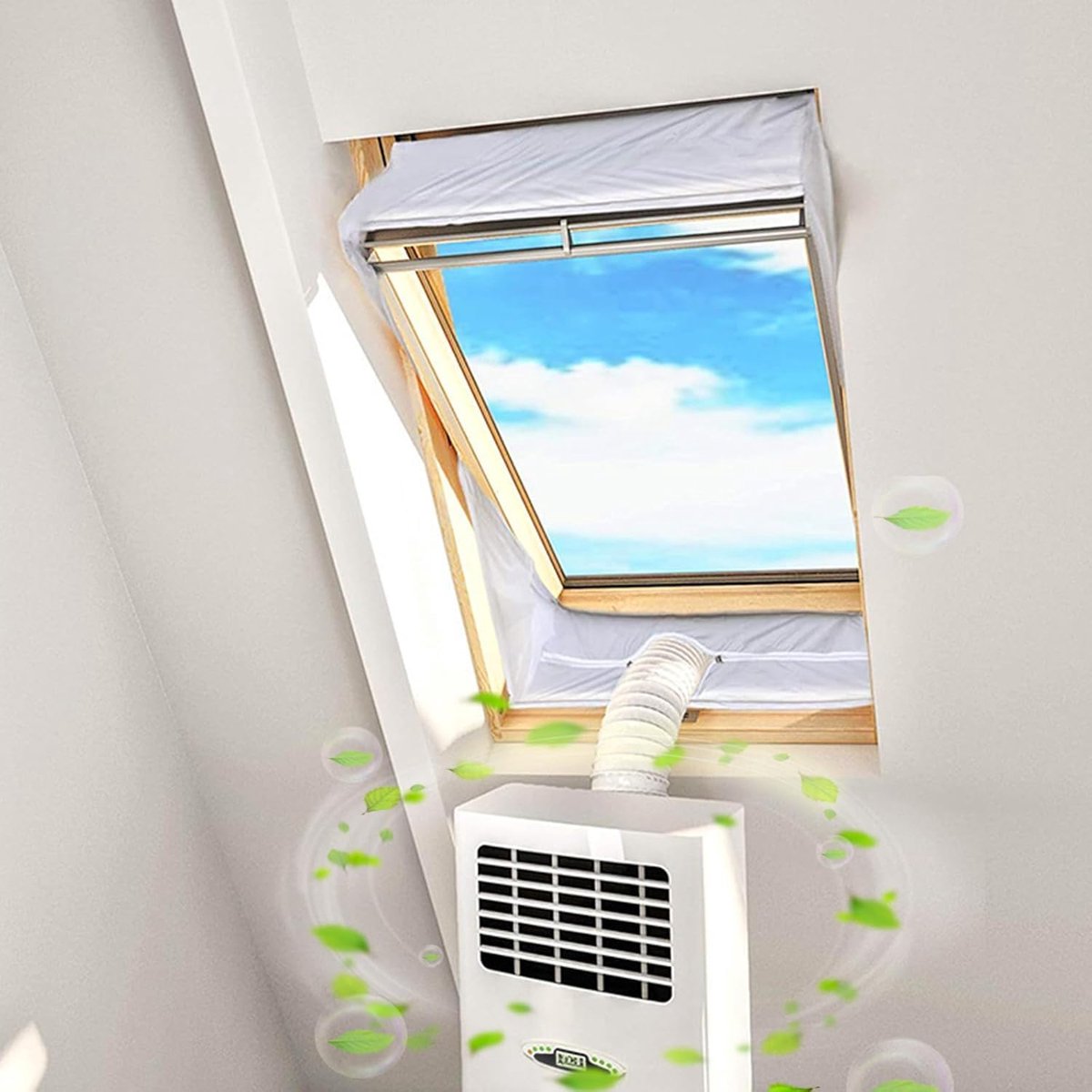 Namajunas - Raamafdichtingskit mobiele airco - Airco Raamafdichting 380 cm - Zelfklevend - Draagbaar raamafdichtingsset - Luchtwisselingsafdekking met rits en sterke klittenband - Houdt warmte en insecten buiten - Geen boren nodig