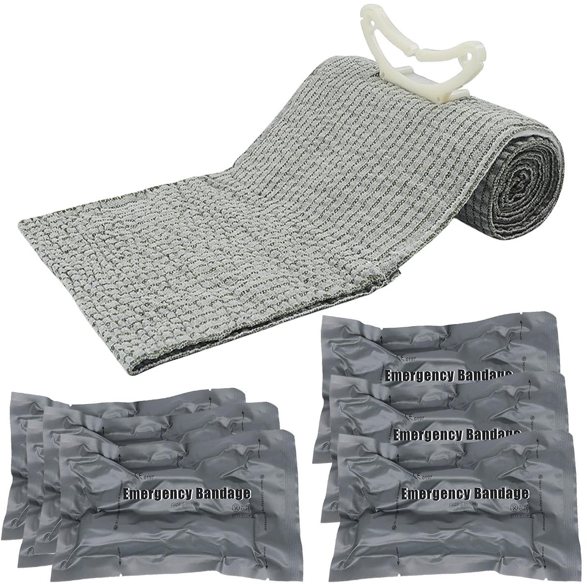 Dailygoods- Tourniquet 8 Stuks - Israëlische Bandages - Multifunctionele Drukverband - Holster - Grijs - 15,24 cm - Verband