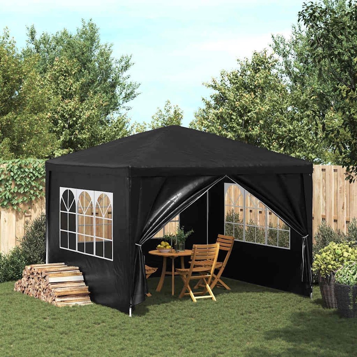 Partytent met zijwanden - Tuintent paviljoen - Feestelijke bijeenkomsten - Uv-bestendig dak - 3 x 3 meter - Antraciet