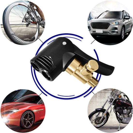 Fietspomp Adapter - Dubbele Kop - Banden Oppompen - Messing Materiaal - 62 x 40 mm - Zilverkleurig — afbeelding 2