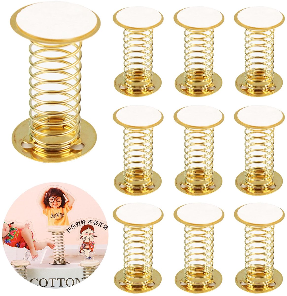 Dailygoods- Schudkop Goud - 10 Stuks - Veerbasis - Poppenaccessoires