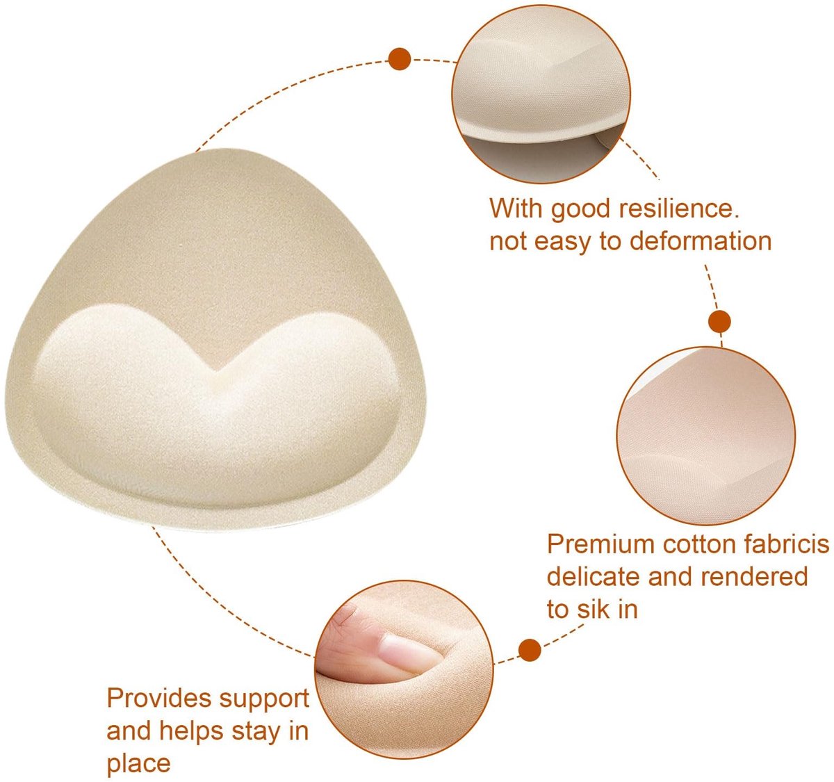 Dailygoods- Sujetador Push Up - 4 Paar Relleno - Almohadillas voor Sujetador - Extraïeerbare Rellenos - Foam voor Triangular Brasier - Beige Kleur - Bh-inzetstukken