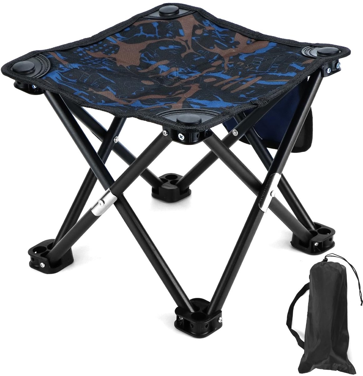 Dailygoods - QWORK® Kampeer Krukje, 28x28x24cm Opvouwbare Draagbare Kruk met Opbergzak, Opvouwbare Kruk, voor Buiten Kamperen, Vissen, Picknicken, Barbecues