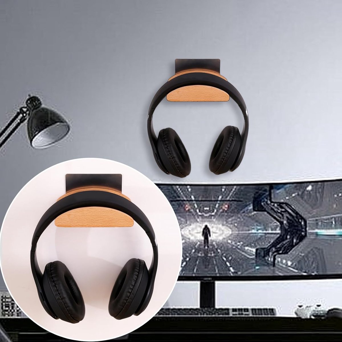 Hoofdtelefoonhanger - Ondersteuning Oortjes - Bureau Organisatie - Zelfklevend Hout - 10 cm breed - Standaard — cadeau in Gadgets - foto 4
