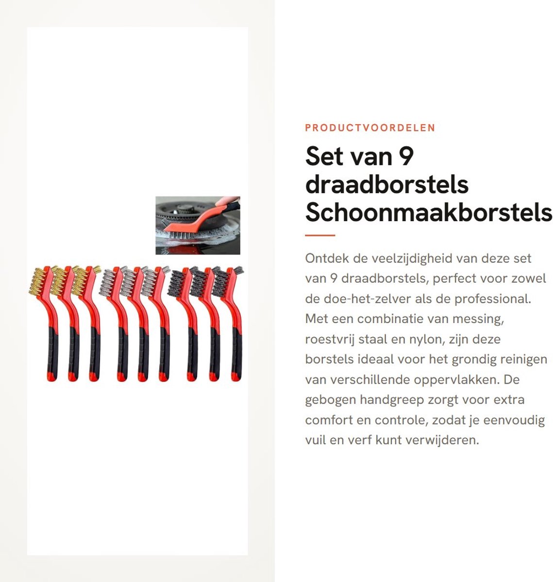 Dailygoods- Draadborstels Set van 9 - Messing Borstels - Roestvrij Staal Borstels - Nylon Borstels - Verstelbare Handgreep - Ideaal voor Schoonmaken - Schoonmaakborstels