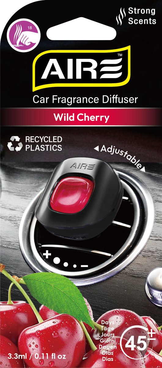 AIRE Luchtverfrisser WILD CHERRY Mini Vent voor in luchtrooster van auto. Werkt ca 45 dagen