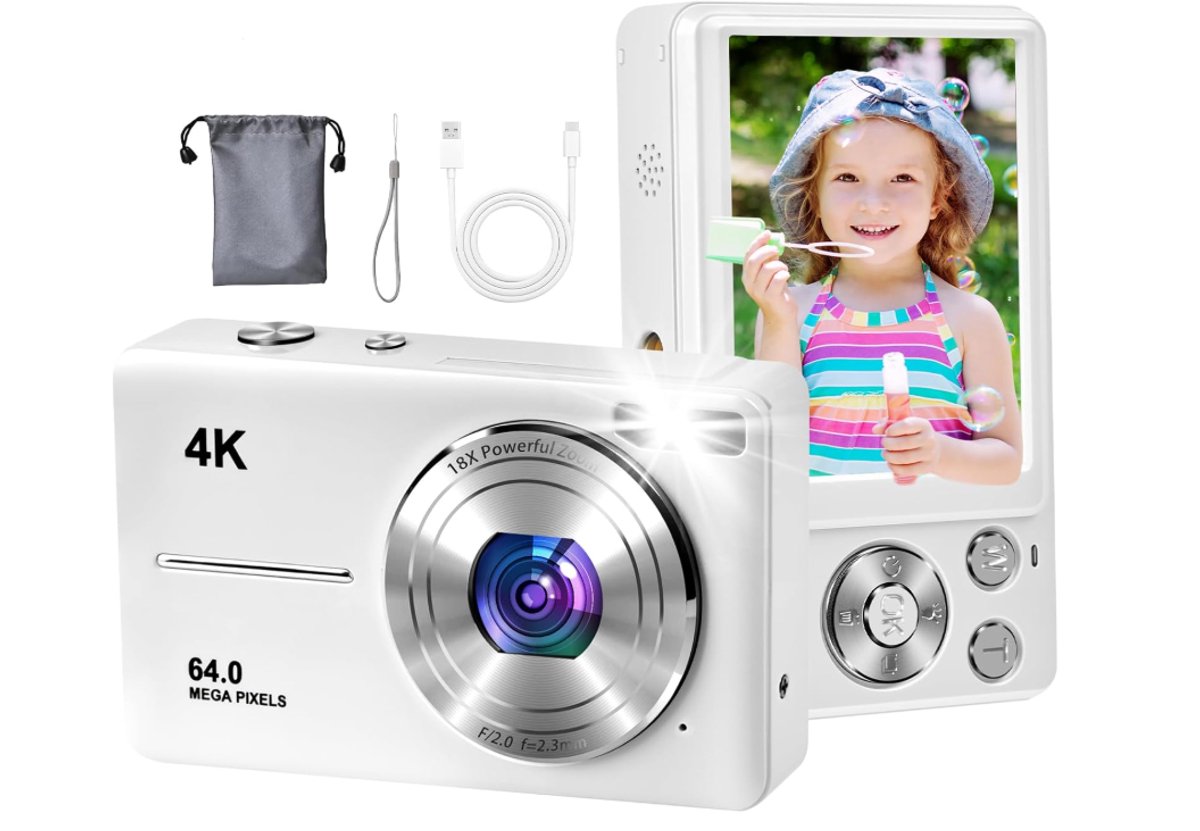 Digitale Camera – 4K Autofocus 64MP Kindercamera – 18X Zoom – 2,8" Scherm – Compacte Draagbare Digitale Camera – Klein en Klaar voor Gebruik – Geschikt voor Kinderen, Volwassenen en Beginners