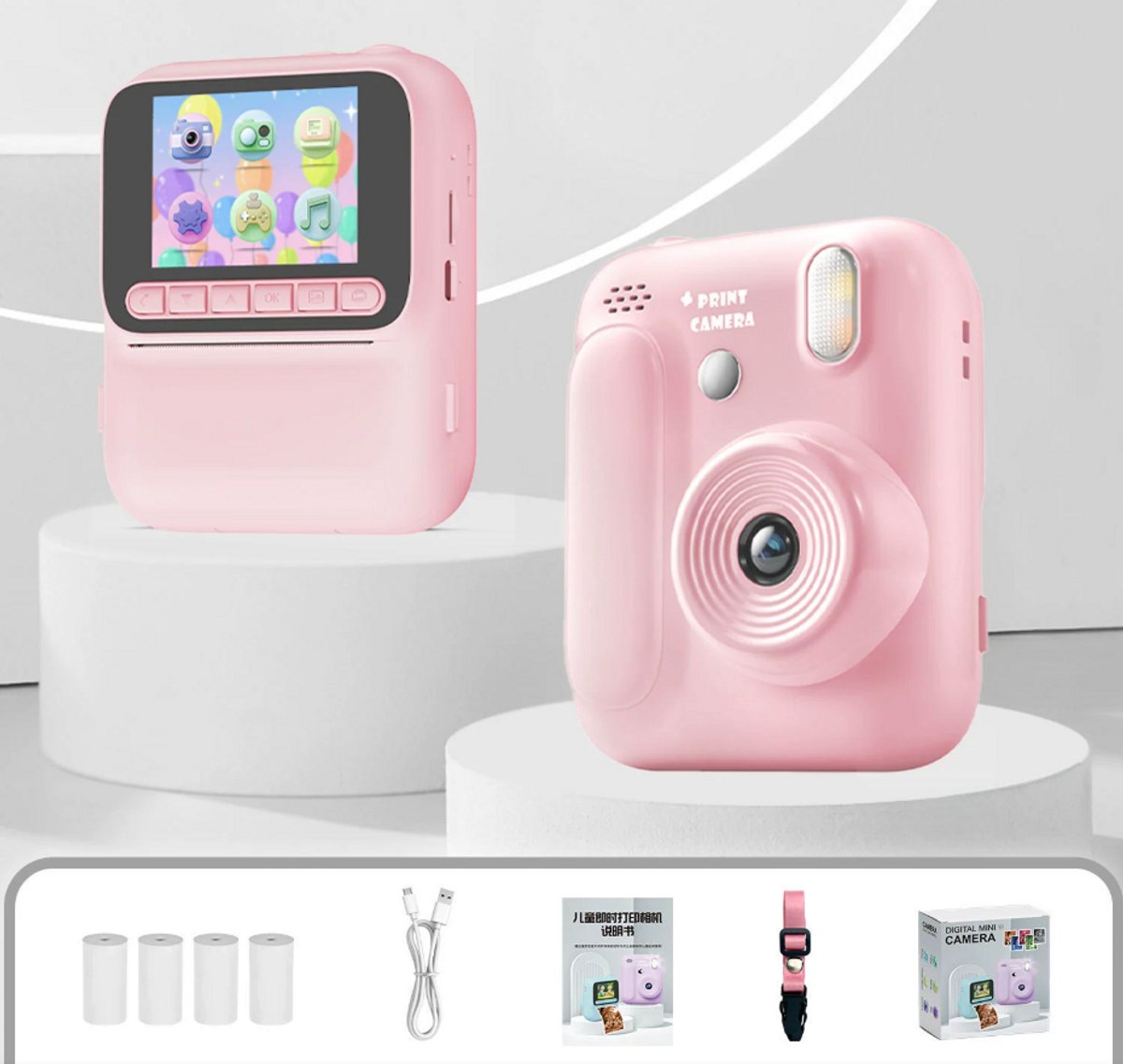 Instant Camera voor Kinderen – 1080P Kindercamera met 4 Rollen Papier – Draagbare Digitale Camera voor Jongens en Meisjes van 3-14 Jaar (Roze)