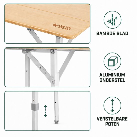 Happy Rhino - Campingtafel Bamboe Lorentz Inklapbaar - Eettafels - Hout - 80 x 60 van Happy Rhino — afbeelding 4