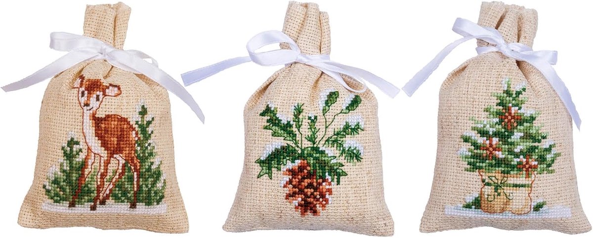 Borduurpakket geurzakjes - Handwerkpakket lavendel - Decoratief handwerken - Compleet met garen - 8 x 12 cm - Multicolor