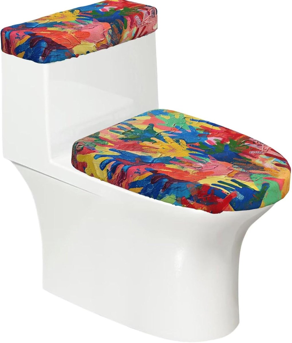 Toiletzitting Hoezen - WC Deksel Set - Badkamer Decoratie - Elastische Pasvorm - 2 Stuks - Zwart