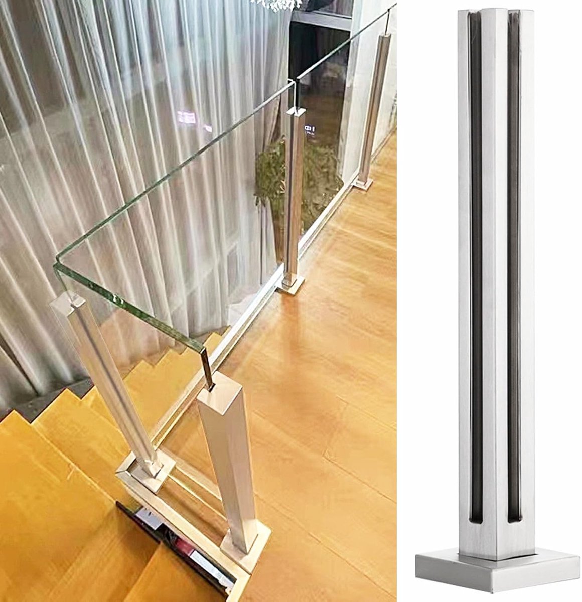 Glazen Balustrade - Leuning Paal - Buiten Ruimte - Roestvrij Staal - 80 90 100 cm - Zilver