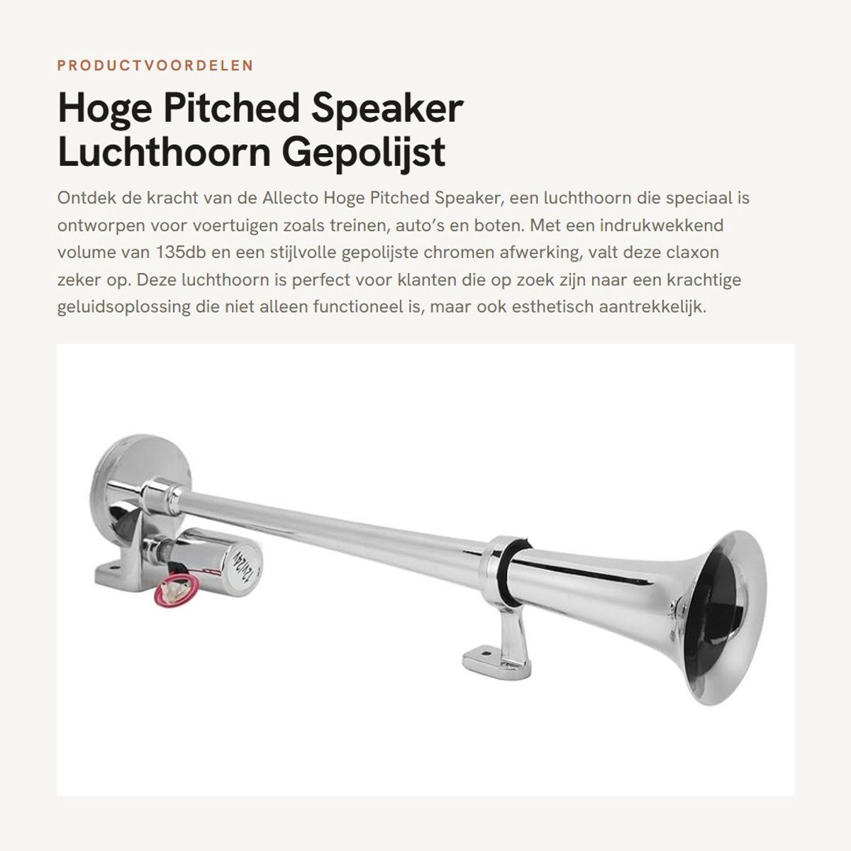 Dailygoods - Hoge Pitched Speaker - Luchthoorn - Gepolijst chroom - 135db - 12V/24V - Voor trein auto boot - 450mm