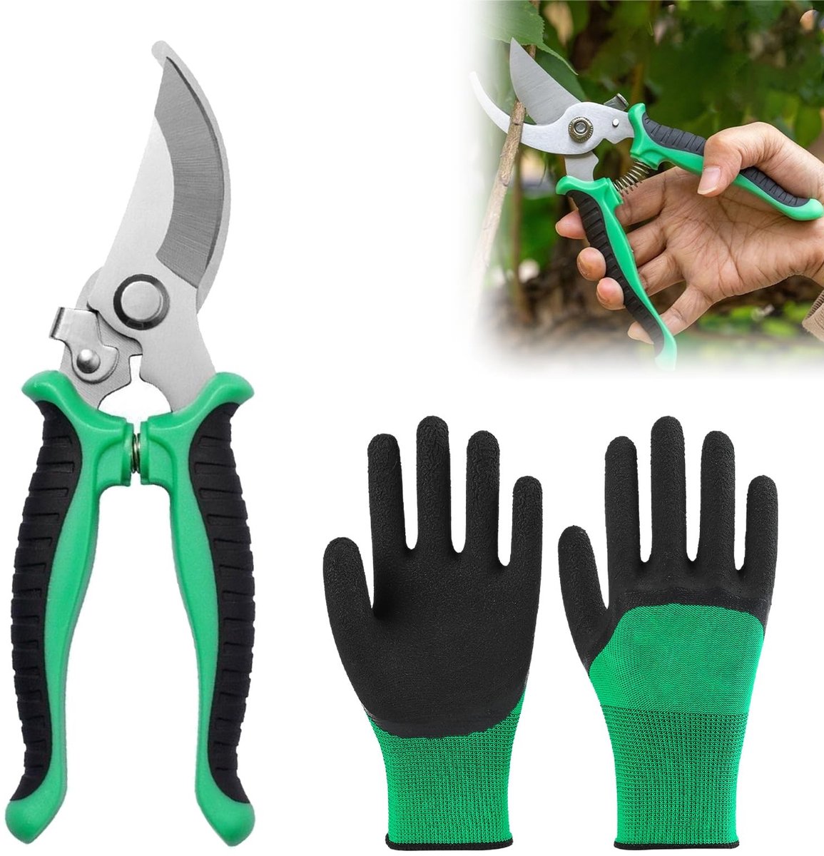 Dailygoods - Professionele Titanium Tuinsnoeischaar, Bypass-Snoeischaar Voor Zwaar Gebruik, Met Tuinhandschoenen, Voor Planten, Tuinieren, Trimmen