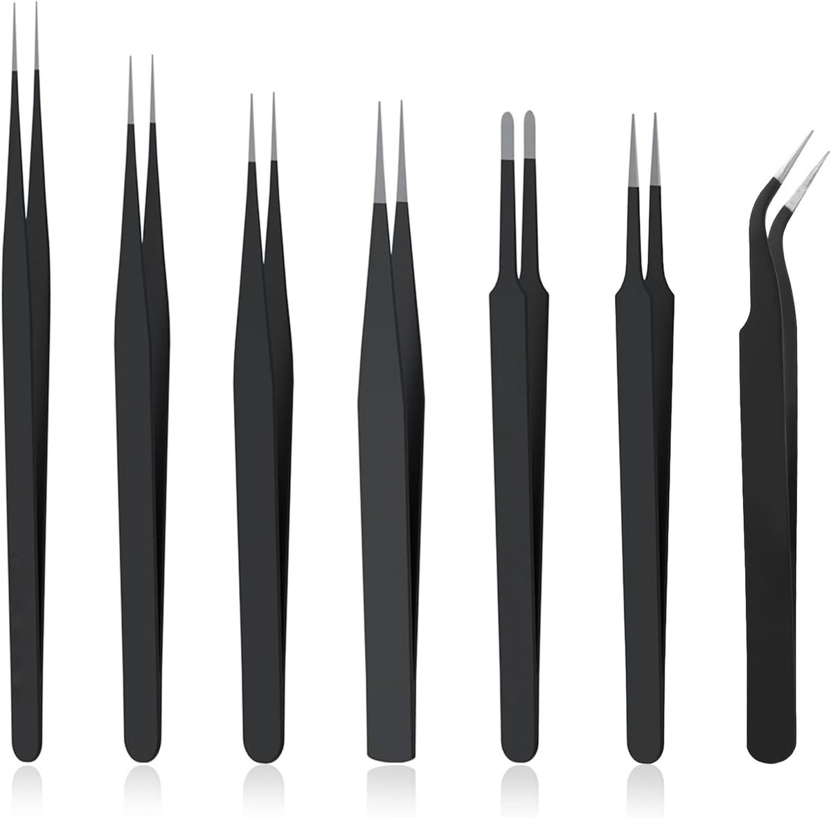 Tweezer Sets van RVS, Precisie Pincetten voor Sieraden Maken, Elektronica Reparatie en Manicure, Antistatisch met Rechte en Gebogen Tips