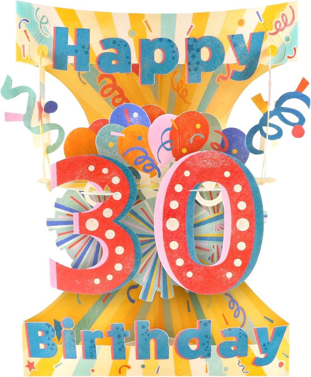 SANTORO Swing Card, 3D Pop Up Greeting Card - 30 - Happy Thirty Birthday | For her, for him, birthday, congratulations, BDAY, party