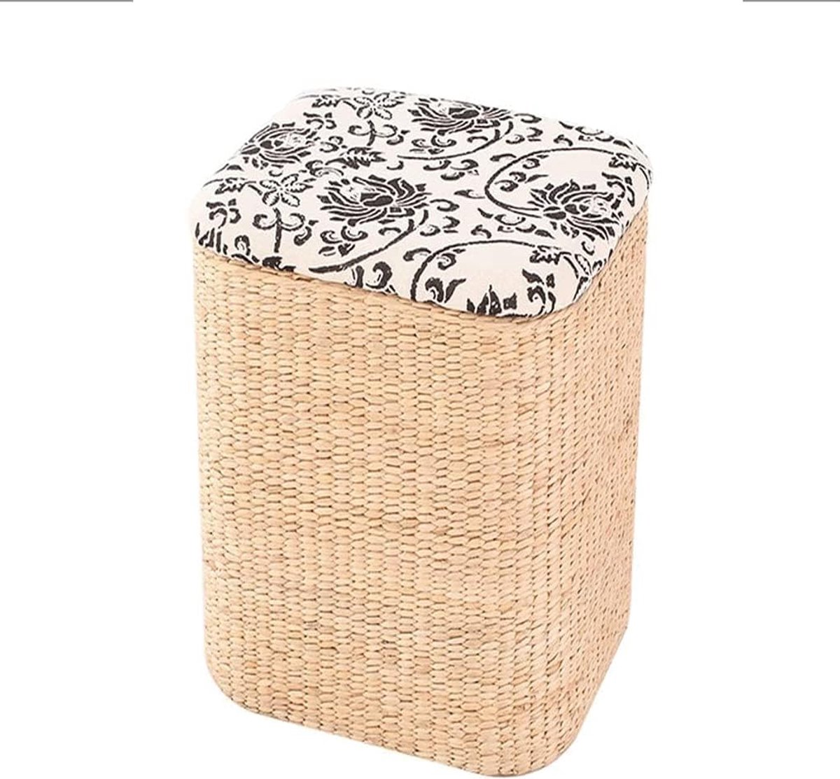 Kleine voetenbank - Opberg poef - Zitcomfort creëren - Handgeweven design - 40x34x45 cm - Geel