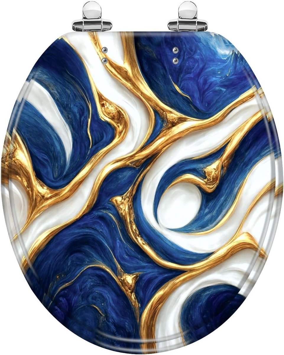 Ronde toiletbril - Acryl hars zitting - Badkamer vernieuwen - Langzaam sluitend deksel - 42 x 37 cm - Donkergroen abstract