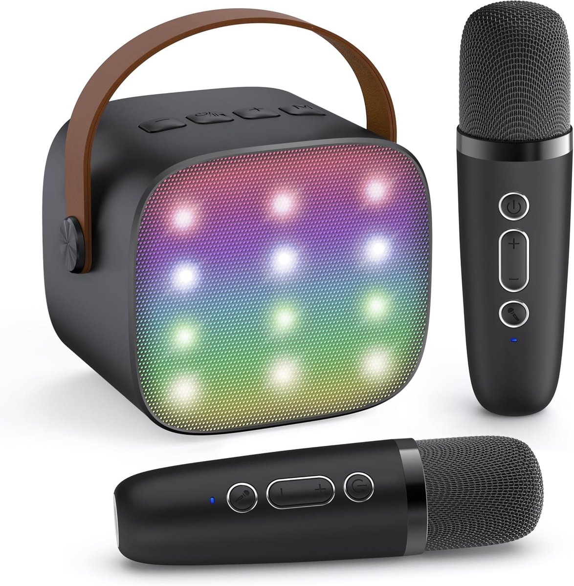 KZQ Draagbare Mini Karaokemachine Met 2 Oplaadbare Draadloze Microfoons Bluetooth Luidspreker Voor Kinderen En Volwassenen Verjaardagscadeau Zwart