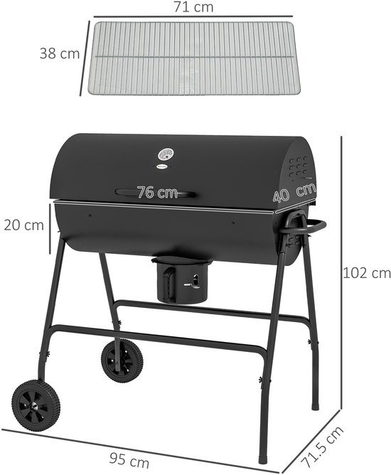 Metalen houtskoolgrill - BBQ rookoven - BBQ grill - BBQ rooster - BBQ wagen - Tuinbarbecue - Verstelbare houtskoolbak - Metaal - 95x71,5x102cm - Geschikt voor barbecueën, kamperen, terras, tuin - Zwart — afbeelding 5
