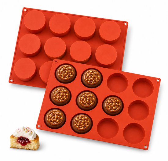 Siliconen bakvorm - 12 ronde holtes - Ø5 cm x 2.2 cm - Cakejes & Chocolade - Zeepjes & Kaarsjes - Gips & Epoxy