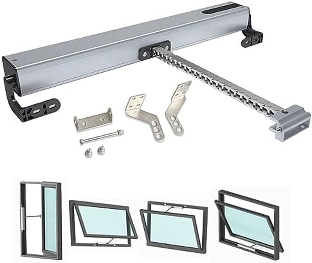 Elektrische Ketting Raamopener - Automatische Raambediening - Moeiteloos Ventileren - Stil en Energiezuinig - 24V - Zilver