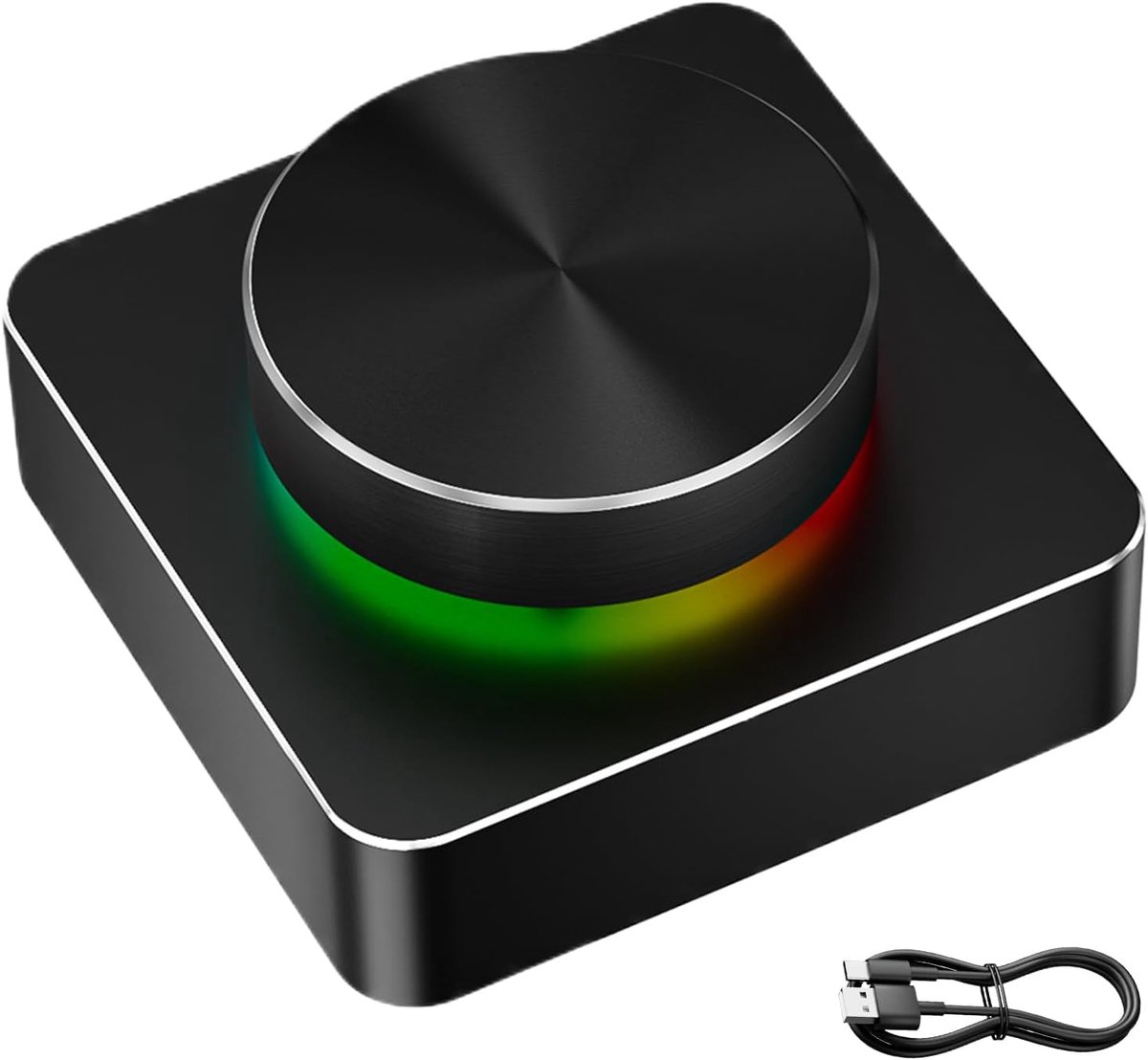Externe volumeregelaar - Audio knop - Muziek bedienen - RGB verlichting - 6 x 6 x 2.8 cm - Zwart