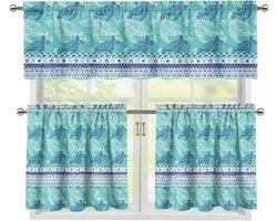 Gordijn en Valletjes Set - Raambekleding - Woonkamer Decoratie - Hoogwaardig Polyester - 3-pack - Schildpad Schaal Print