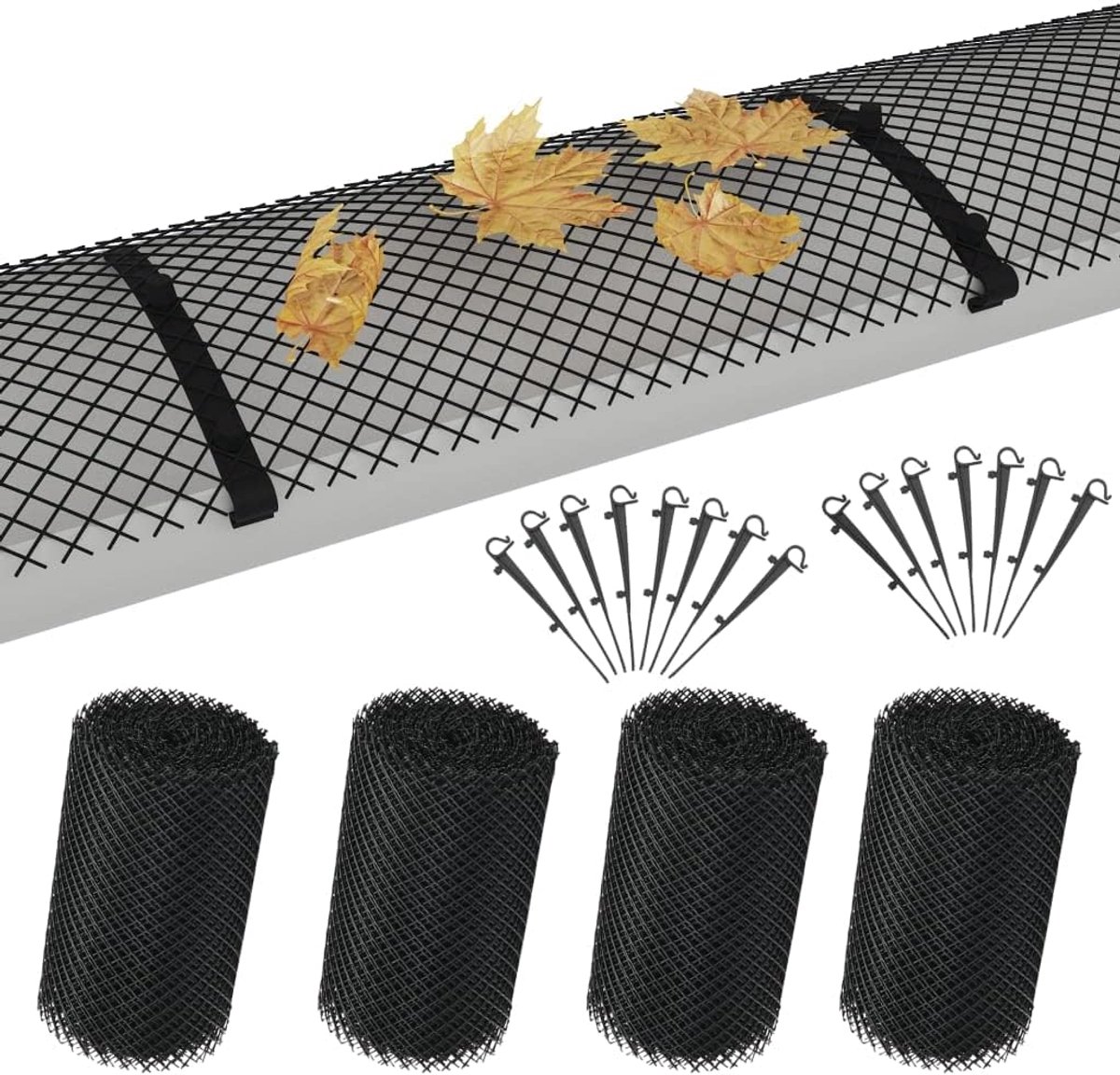 Gootgaas Set - Bladervanger Clips - Goten Beschermen - HDPE Materiaal - 4 Stuks 1.08 ㎡ - Zwart