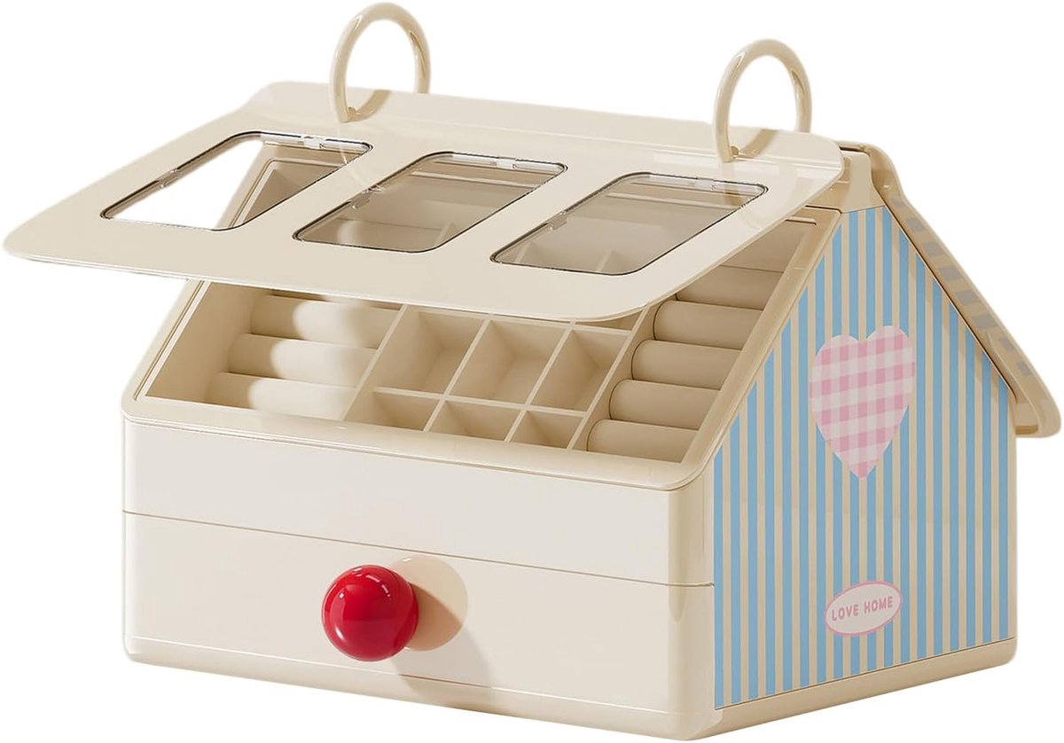 Sieraden Opbergdoos - Huisvormig Doosje - Sieraden Organiseren - Multifunctioneel Ontwerp - 19.8 cm Diep - Wit