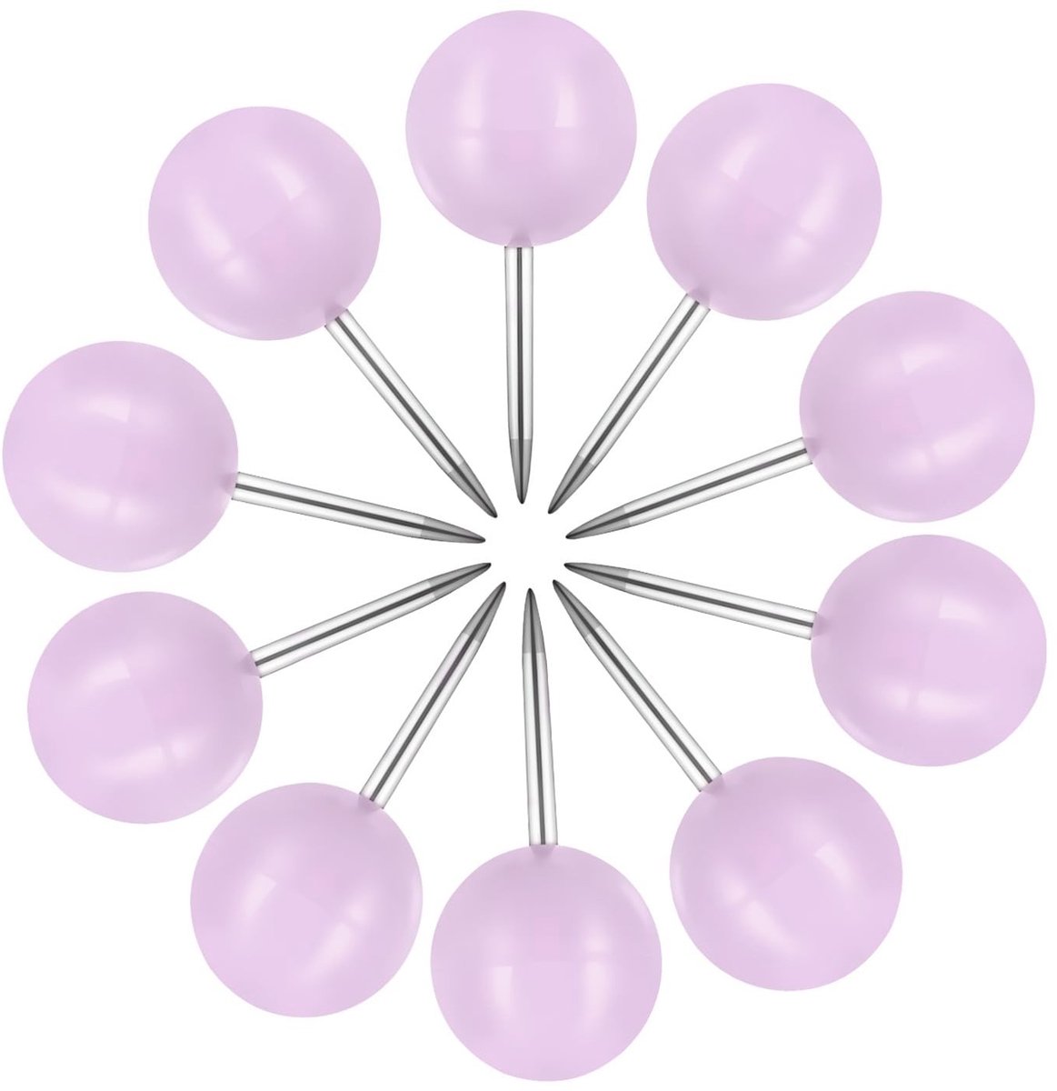 Dailygoods- Kaarttacks 150 Stuks - Paarse Kop met Stalen Punt - Ronde Kop Pushpins - 20mm/0,8inch Lengte - 9,5mm/0,37inch Kop - Duidelijke Doos
