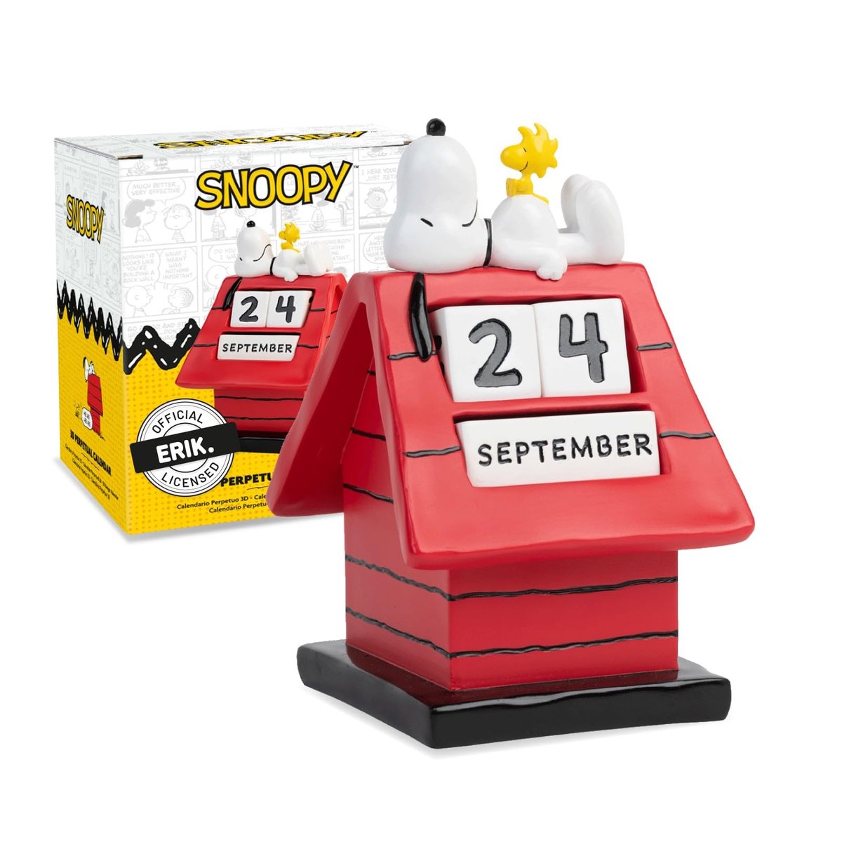 Dailygoods- Bureaukalender 3D Snoopy - Eeuwigdurende Kalender - Desktop Kalender - Handgeschilderd - Hars - 5 Blokken - 15,4x16,2x11 cm