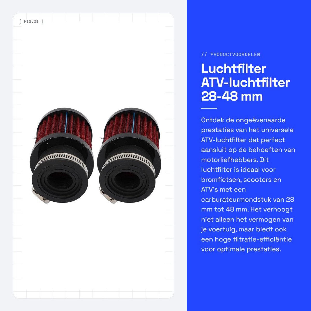 Dailygoods - Luchtfilter - ATV-luchtfilter 28-48 mm - Verhoog het vermogen - Zwart rood - Hoge filtratie-efficiëntie - Geschikt voor bromfiets-scooter...