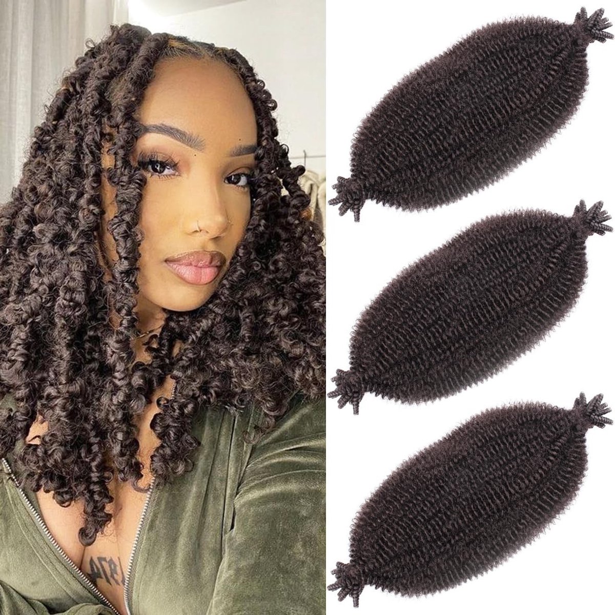 Dailygoods- Haarextensions 45 cm - Afro Kinky Krullend - Pre-gescheiden - 3 Verpakkingen - 24 Strengen - Hoge Kwaliteit Synthetisch Haar - Vlechthaar