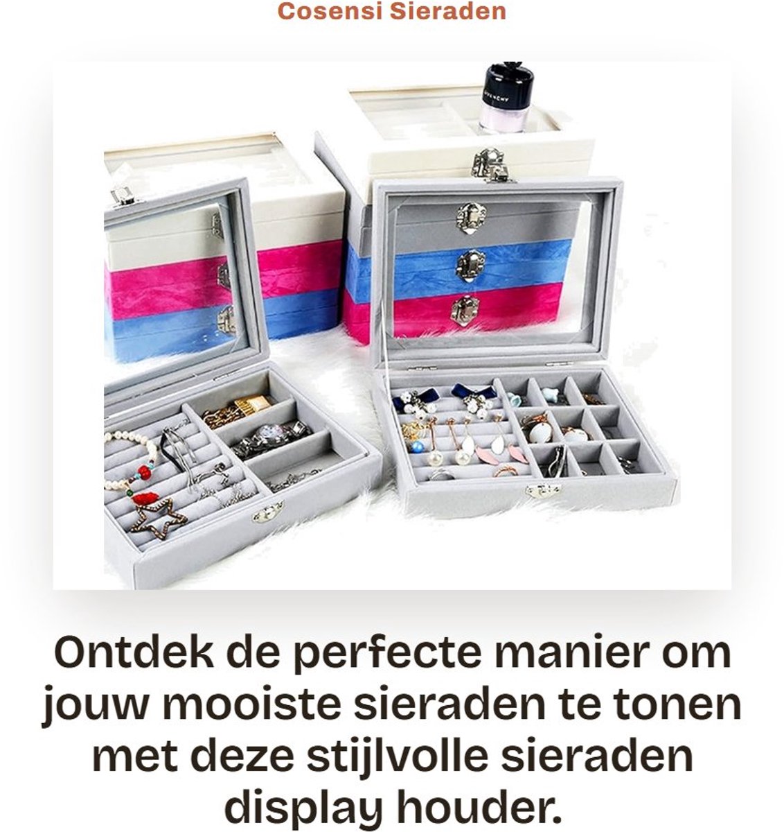 Dailygoods- Sieradenhouder Hout - Sieraden Organizer - Verstelbaar - Metalen Gesp - Glas Venster - 20,5x15x5 cm - Sieradendoos