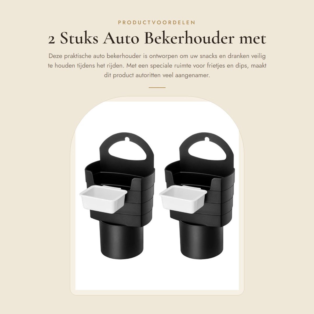 Dailygoods- Friethouder met dip - Auto Organizer - 2 Stuks - Hoogwaardig PP - Compact 18 x 10 cm - Duurzaam en gemakkelijk te reinigen