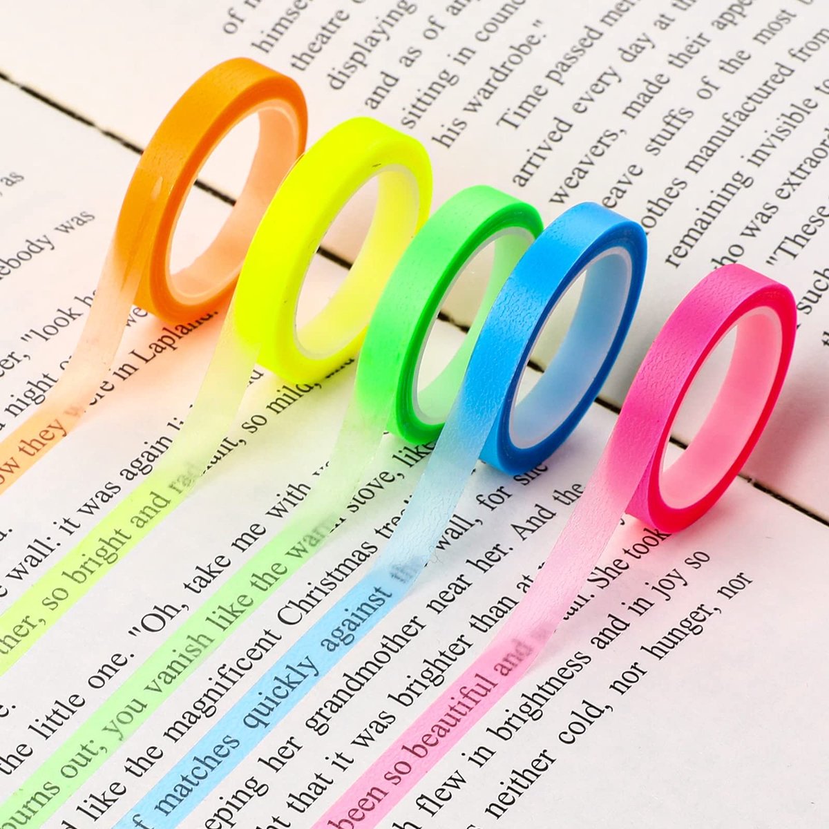 Dailygoods- Highlight-strips 5 Stuks - Fluorescerende Labels - Zelfklevend - Herbruikbaar - Doorschijnend - Geschikt voor Notities - Markeertape